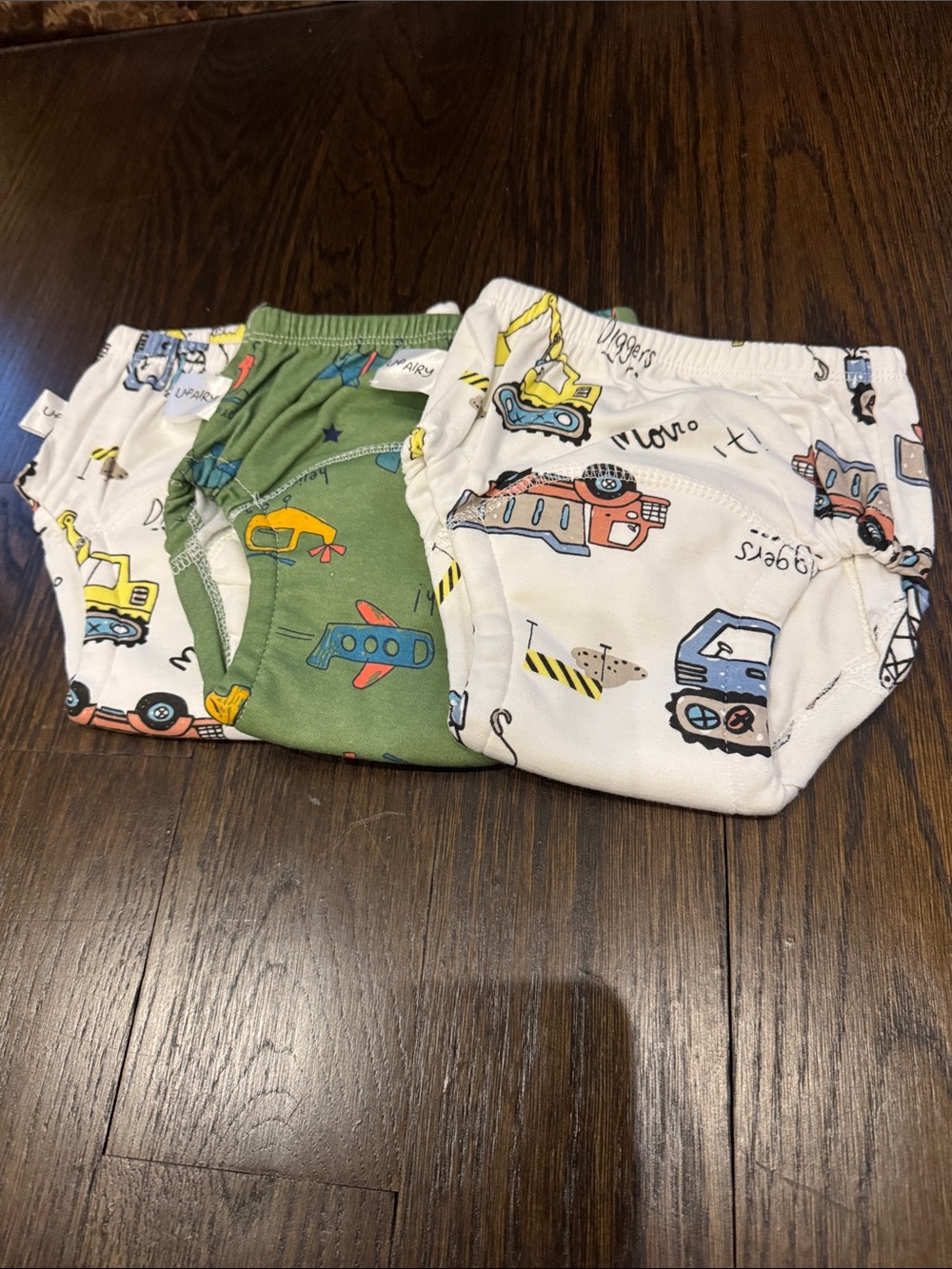 Up Airy Kids Vehicle Print Training Pants - White & Green 3 pack